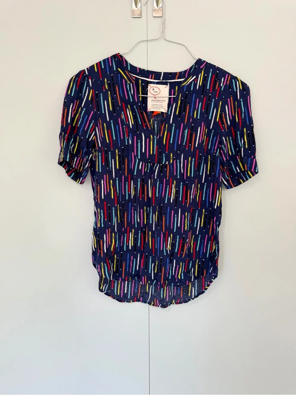 ANTHROPOLOGIE Colloquial 2 of 52 Conversations Blouse Colorful Pencil Crayons - Picture 2 of 9